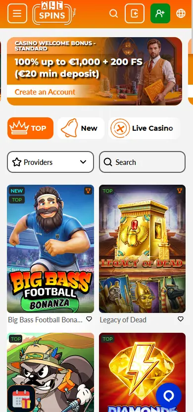 AllSpins Casino auf dem Smartphone im mobilen Browser