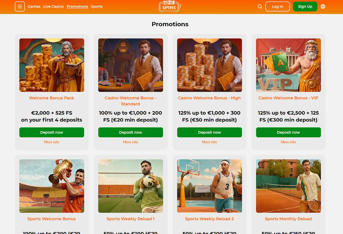 Bonusübersicht im AllSpins Casino Kassierer