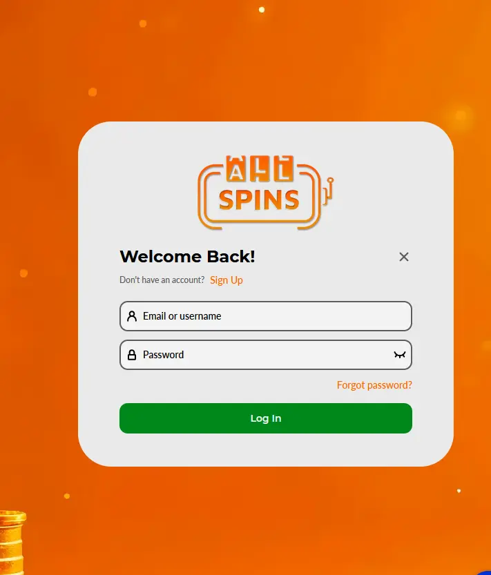 Login-Maske von AllSpins Casino